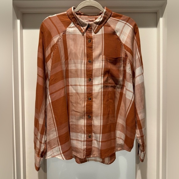 SO Orange Pumpkin Color Plaid Flannel Size L Longsleeve Button Up Shirt - Picture 1 of 14